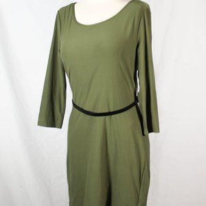 Casual Neutral Olive Toned Green Dress with Black Leather Belt NWT